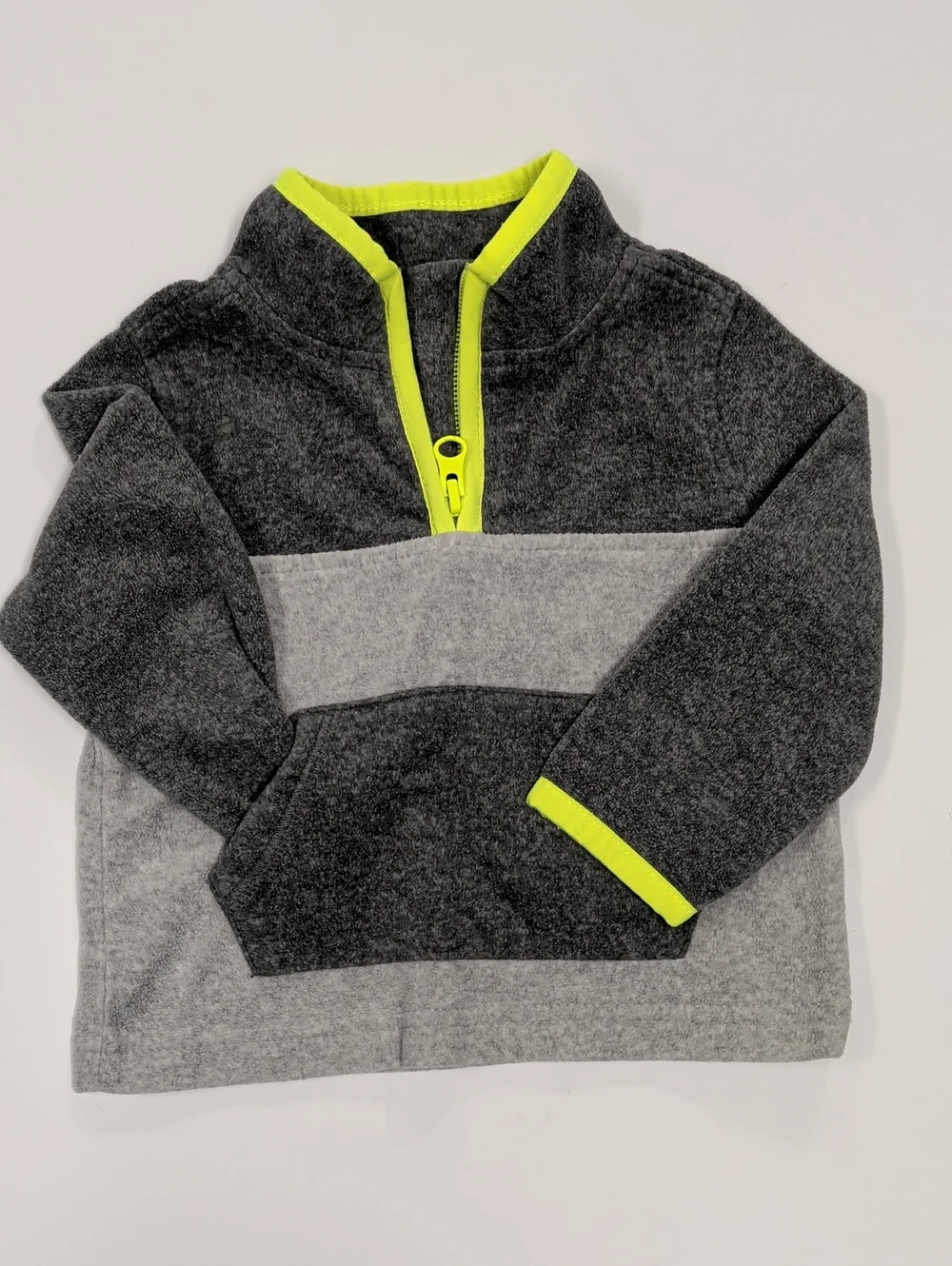 OshKosh B'gosh Charcoal & Light Gray Quarter-Zip with Neon Yellow Trim 12 Mos